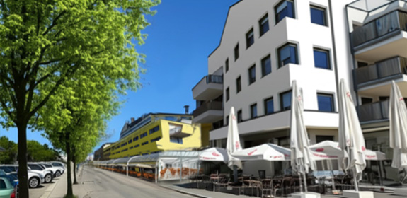 Pressebild: Gemeindezentrum und Kirchenstraße